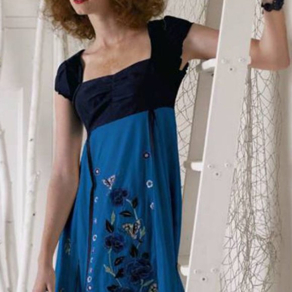 Anthropologie Vintage Lithe Silent Solstice Blue/Black Embroidered Dress Size 4 - Picture 10 of 10